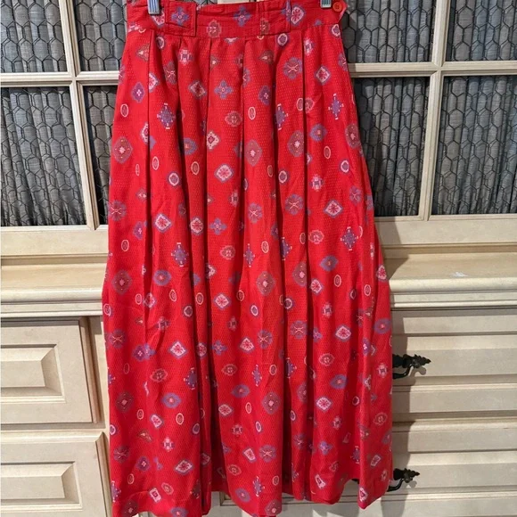 Red Patterned Midi Skirt - Picture 5 of 15